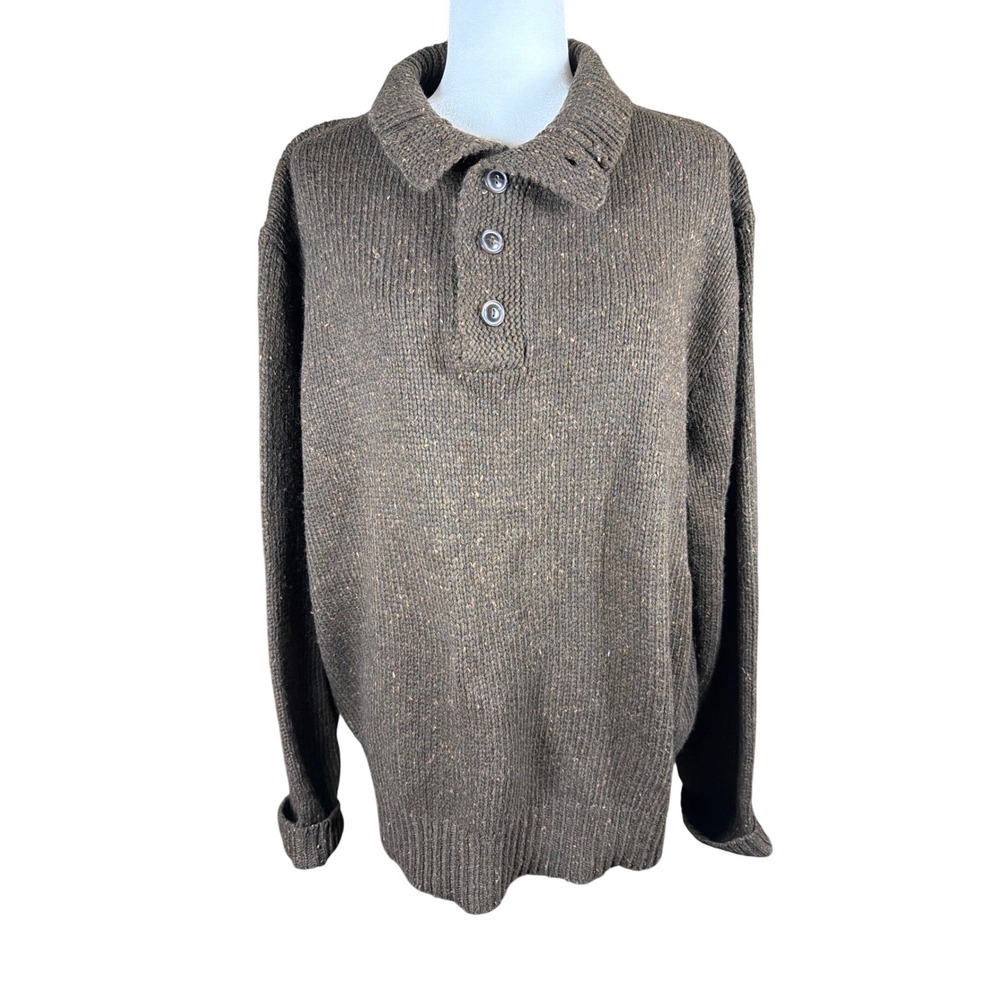 American Living Brown Marl Wool Blend Button Mock Neck Sweater XXL Relaxed